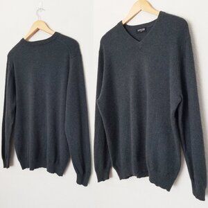 Dunnes Stores Men's M Classic V-Neck 100% Cashmere Sweater Charcoal Gray Grey